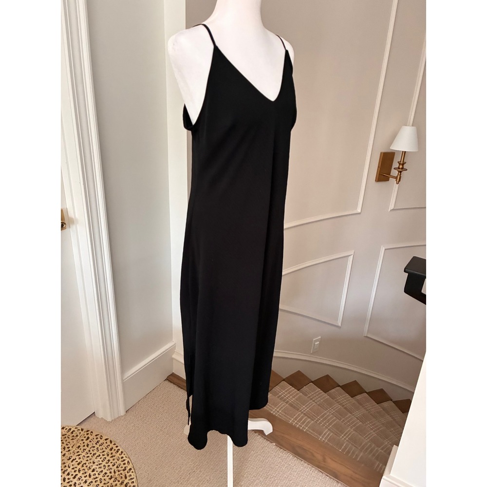 A New Day Womens Black Midi Slip Dress V-Neck Spaghetti Strap Size M